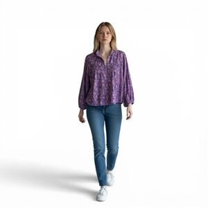 Emerson Fry India Collection Floral Blouse Purple Boho Peasant Top Size S